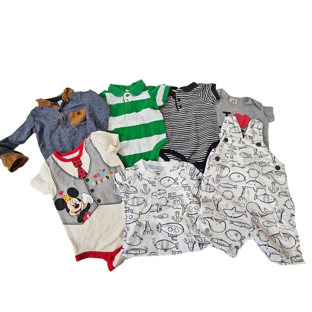 Baby Boys Bodysuit Bundle Sizes: 6-18M Disney Polo Cotton Blend  Mixed Prints